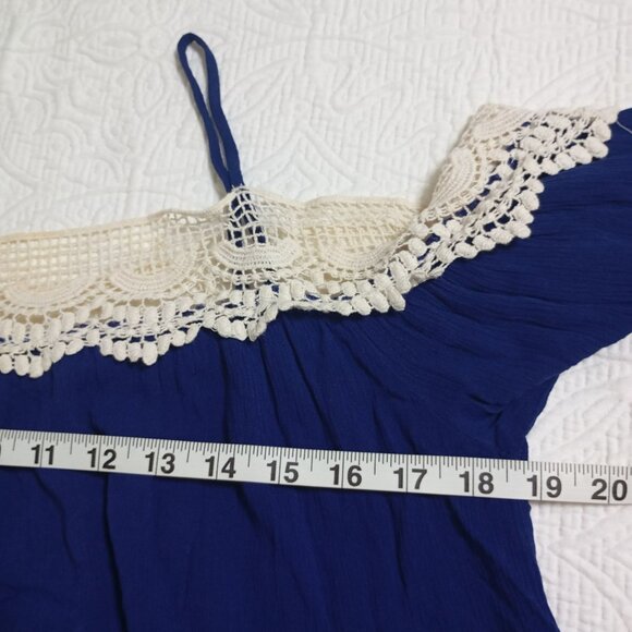 Romeo & Juliet Couture Blue Lace Trim Cami Top S 3/4 Sleeve With Bare Shoulders - Picture 7 of 8